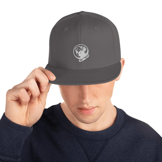 Gray baseball hat with logo of a man's face behind the moon