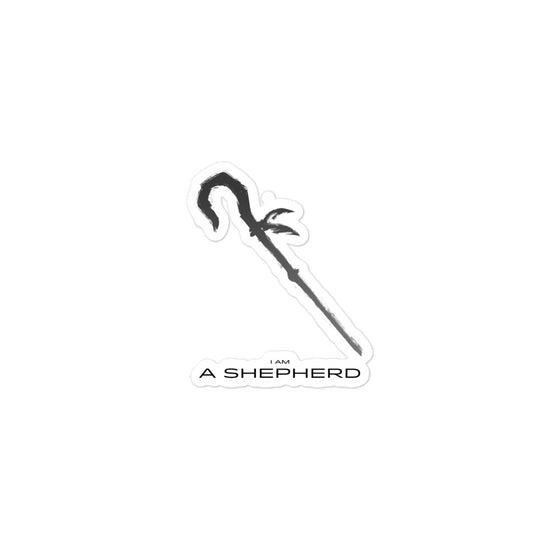 Grey graphic sticker of a shepherds crook with the text I AM A SHEPHERD