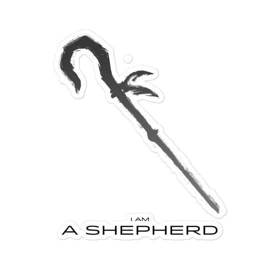 Grey graphic sticker of a shepherds crook with the text I AM A SHEPHERD