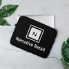 Black laptop sleeve with the Narrative Retail logo and title in white.