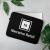 Black laptop sleeve with the Narrative Retail logo and title in white.