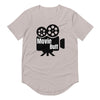 Tan graphic shirt of a film camera that says MOVIE BUFF