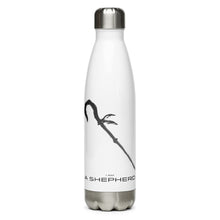  White and silver water bottle with a shepherds crook that reads I AM A SHEPHERD