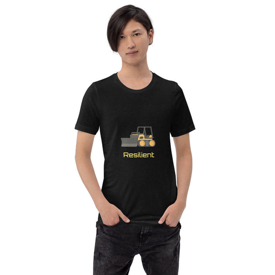 Graphic shirt of a bulldozer with the text RESILIENT