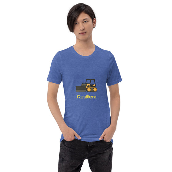 Graphic shirt of a bulldozer with the text RESILIENT