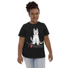 Black graphic kid's shirt of a husky that says I love huskies.